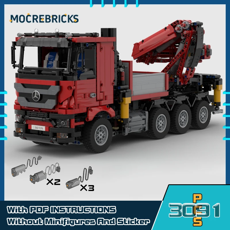 MOC Red F1650 Truck Crane Engineering Vehicle Building Blocks modello di trasporto urbano mattoni di assemblaggio fai da te giocattolo da collezione