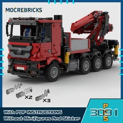 MOC Red F1650 Truck Crane Engineering Vehicle Building Blocks modello di trasporto urbano mattoni di assemblaggio fai da te giocattolo da collezione per bambini