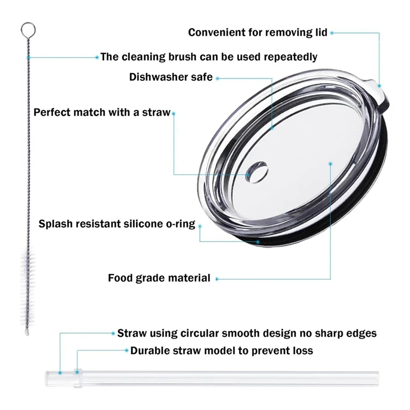 Spill Proof Lid With Straw, Replacement Straw Lids Compatible For YETI Rambler Straw Mug, Travel Straw Top Lids Cover