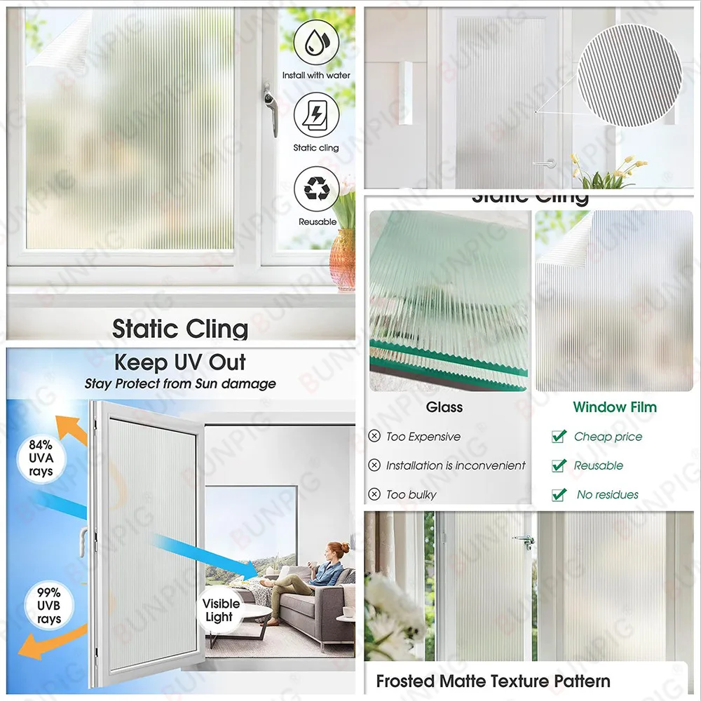 Sichtschutz-Fensterfolie Statisch Haftend Abnehmbar UV-Schutz Wärmekontrolle für Zuhause Büro Badezimmer Glastür – Detail 18