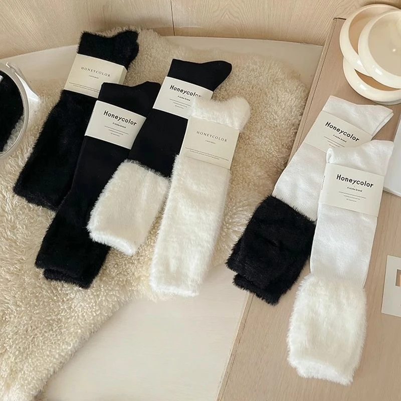 Women’s Fuzzy Calf Socks, Mink-Style Fleece, Thick and Warm for Fall/Winter, Fluffy Sleep Socks, Long Slouch Socks