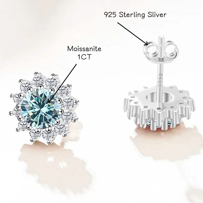 

Bague Ringen 925 Sterling Silver Women's Fashion Earrings -1 Carat Moissanite Stud Earrings for Wedding with Certificate