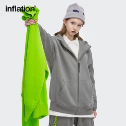 INFLATION Casual Zip Up Hoodies Men Winter Thick Fleece Sweat Jacket Unisex Matching Hooded Sweatshirt Couple