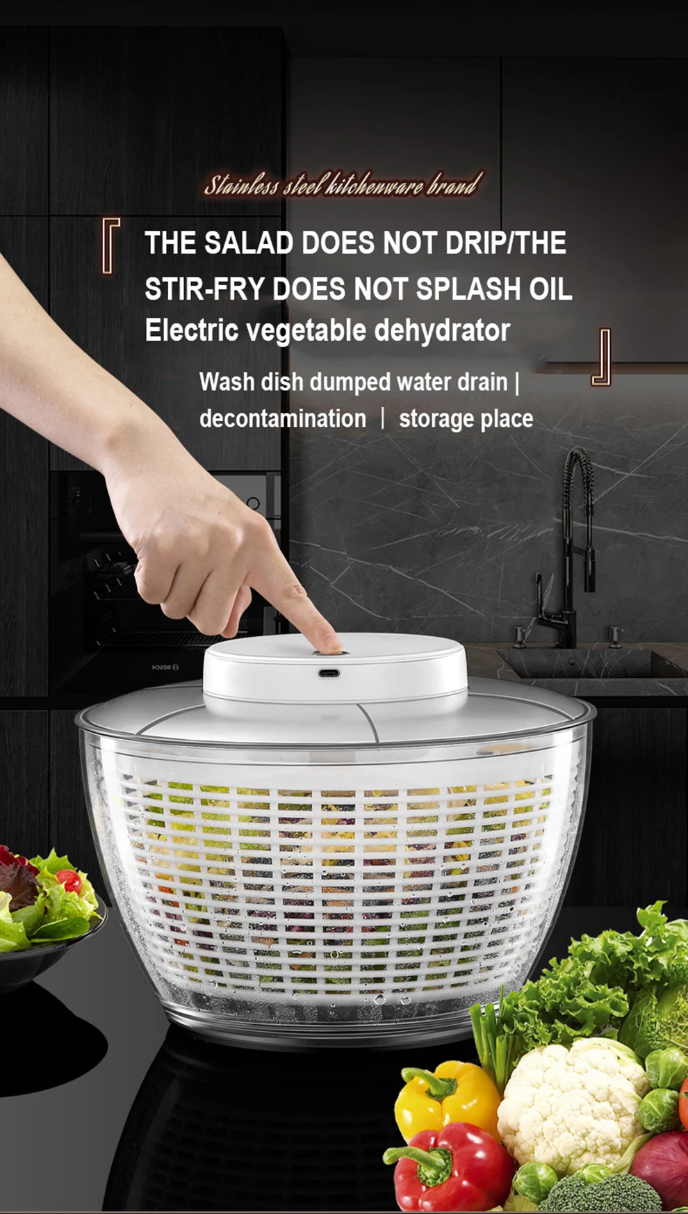 Salad Spinner Electric/Manual Vegetable Dehydrator Multifunction Food Fruit Dryer Quick Drying Drain Basket Kitchen Accessories