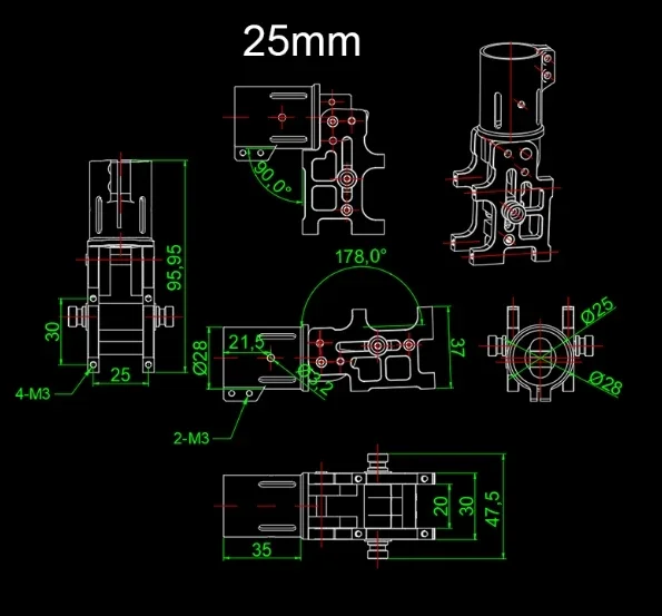 CNC 알루미늄 접이식 다운 암 튜브, V4 5 ° Z30 Z25 업데이트, 직경 30mm, 25mm 자동 이중 나사 잠금 및 용수철 RC 부품, 5 개