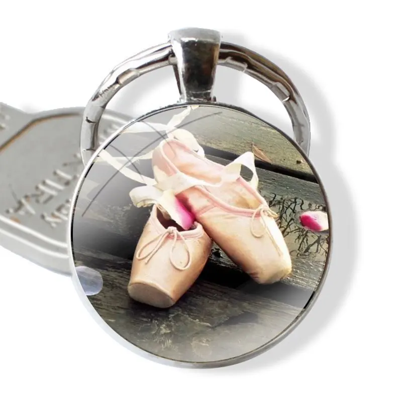 Ballet ballet shoes 25mm Glass Cabohcon Keychain Key Rings for Women Men Jewelry Gift