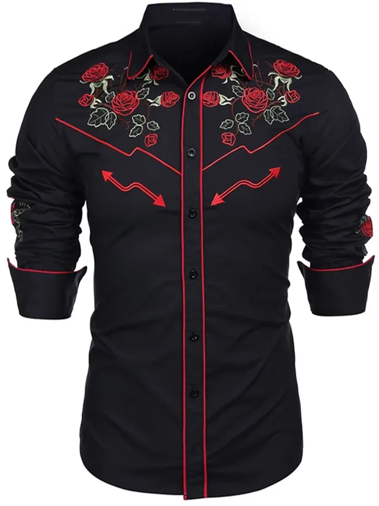 

2023 New Men's Shirt Western Shirt Floral Print Lapel Street Long Sleeve Button Clothing Fashion Street Designer Western Style