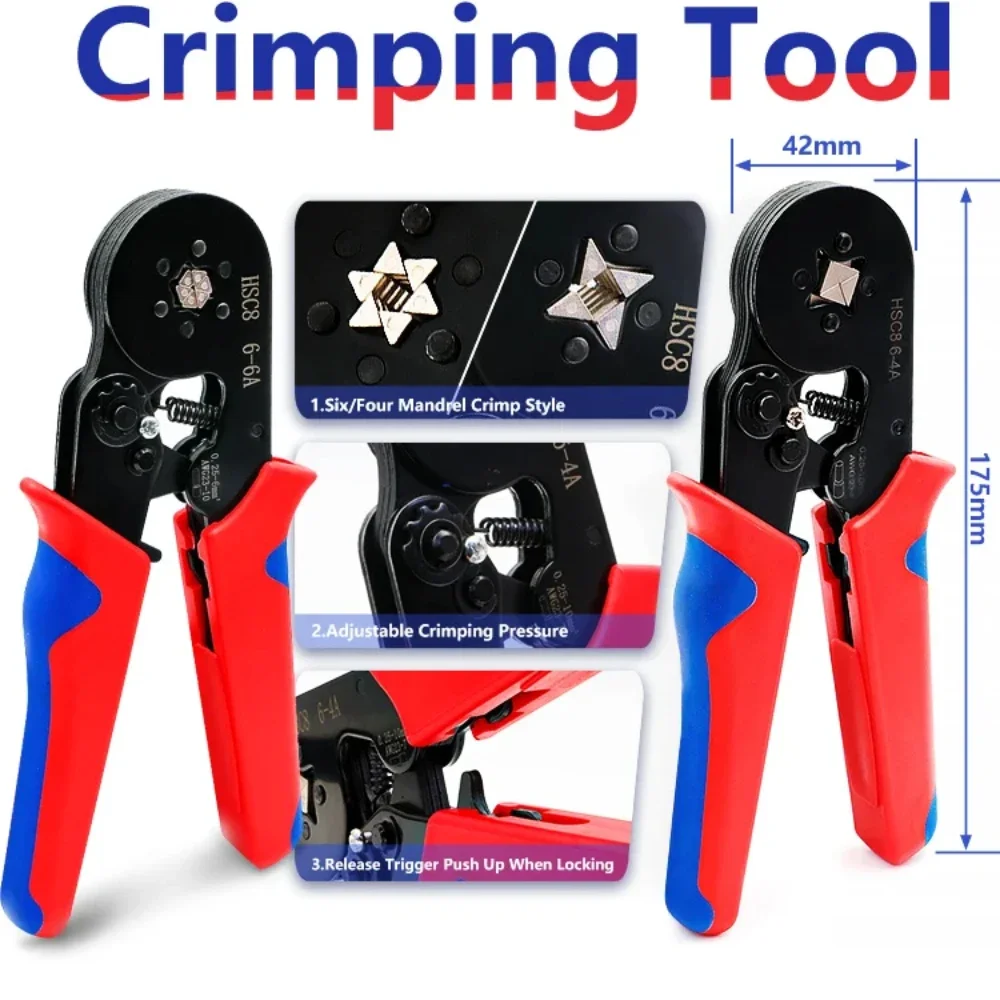 Terminals Hand Crimping Pliers 6-6 6-4 0.25-10mm² 23-7AWG 0.25-6mm² 23-10AWG Electrical Wire Ferrule Crimping Pliers Hand Tools