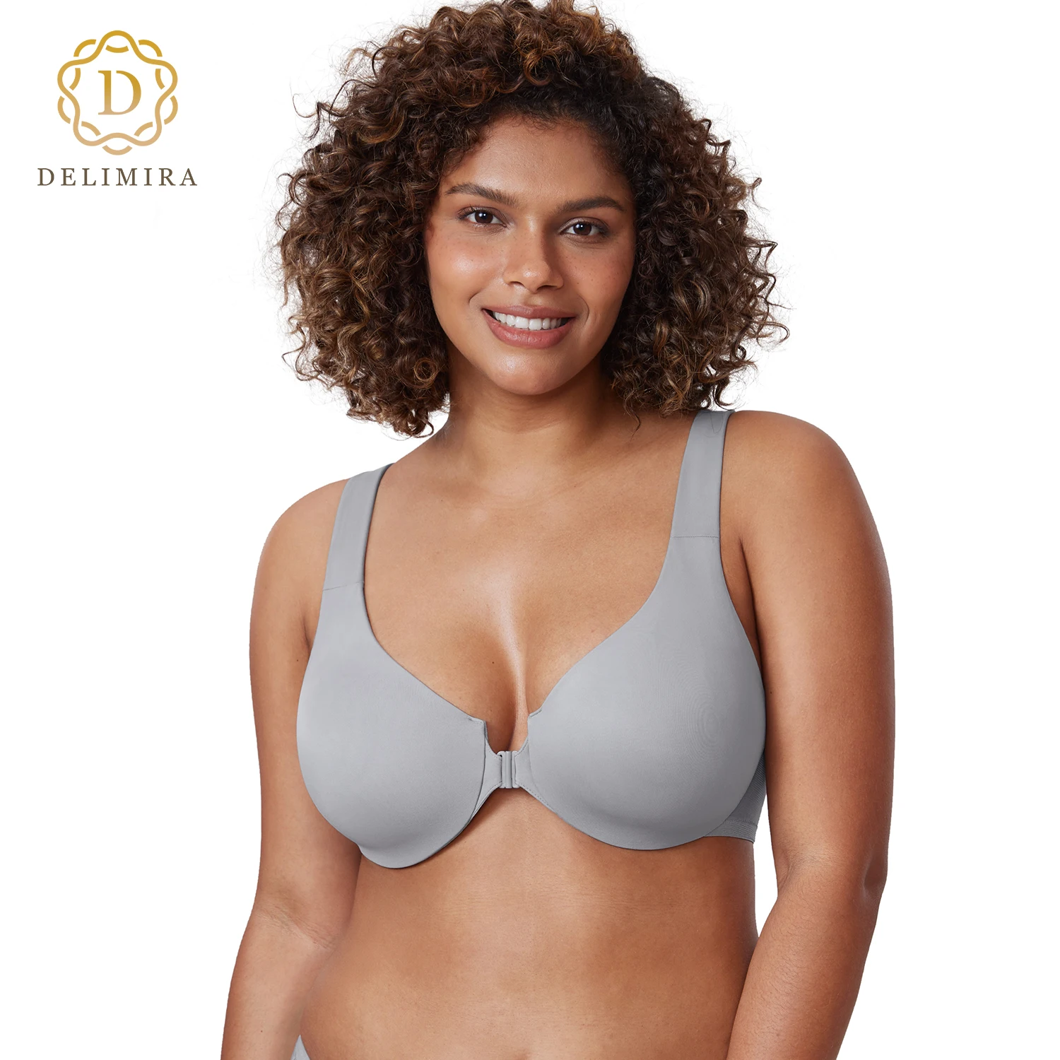 DELIMIRA Women's Plus Size Front Closure Bra Underwire Comfort Racerback Full Coverage Non-padded DD E