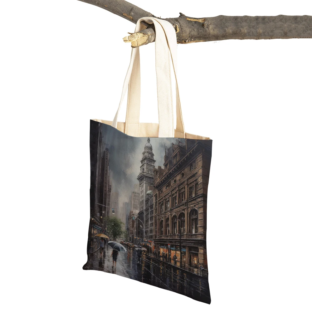 Londra Istanbul parigi francia New York Sydney borse per la spesa da donna borsa Casual in tela Art Decor Vintage Shopper Bag Lady Tote