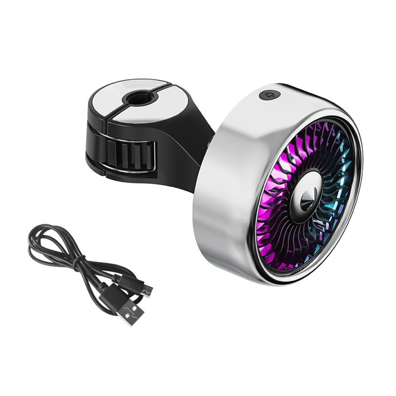 Mini USB Car Fan For Backseat With LED Colorful Lighting, Adjustable Clip Electric Car Seat Fan