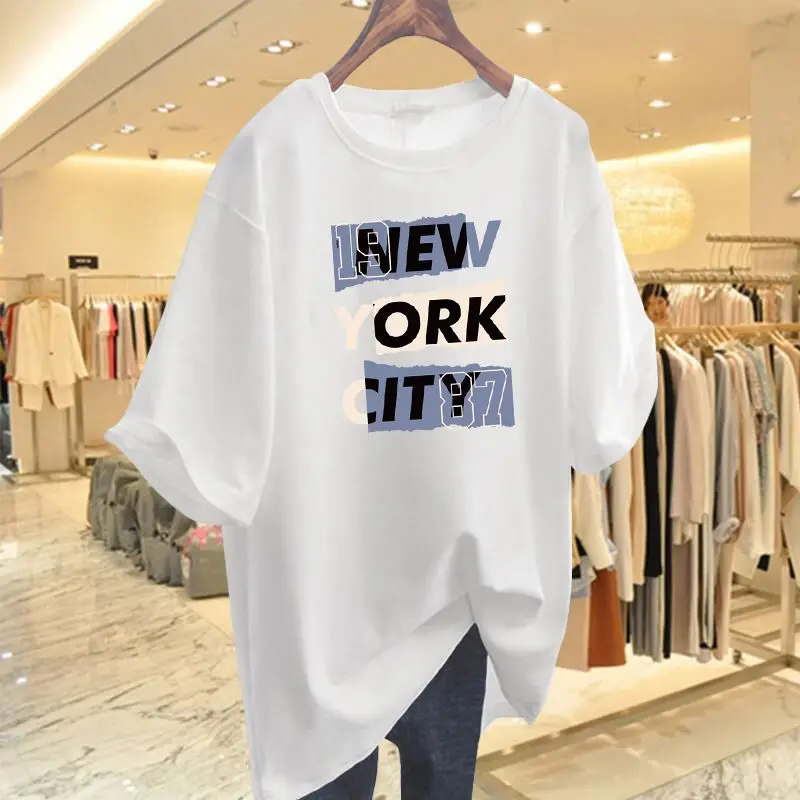 Women Clothing Letter Cartoon T-shirt Summer Short Sleeve Causal Basic All Cotton Top Tees Loose Comfortable O-neck Pullovers