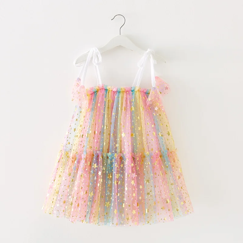 Girls Dresses for Summer Sleeveless Baby Birthday Mesh Dress Children's Party Princess Dress Rainbbow Kids Casual Clothes CC092 image 4