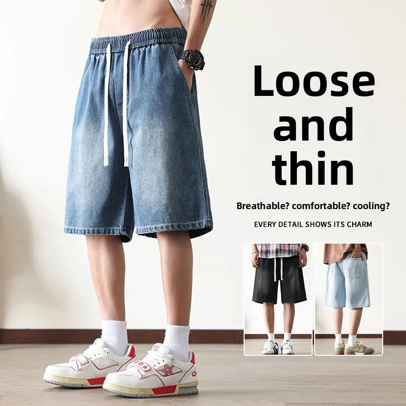 

American Sle Loose Straight Leg Jeans orts Men Summer Waed Casual Trendy Teenagers Breathable Comfortable Cotton orts