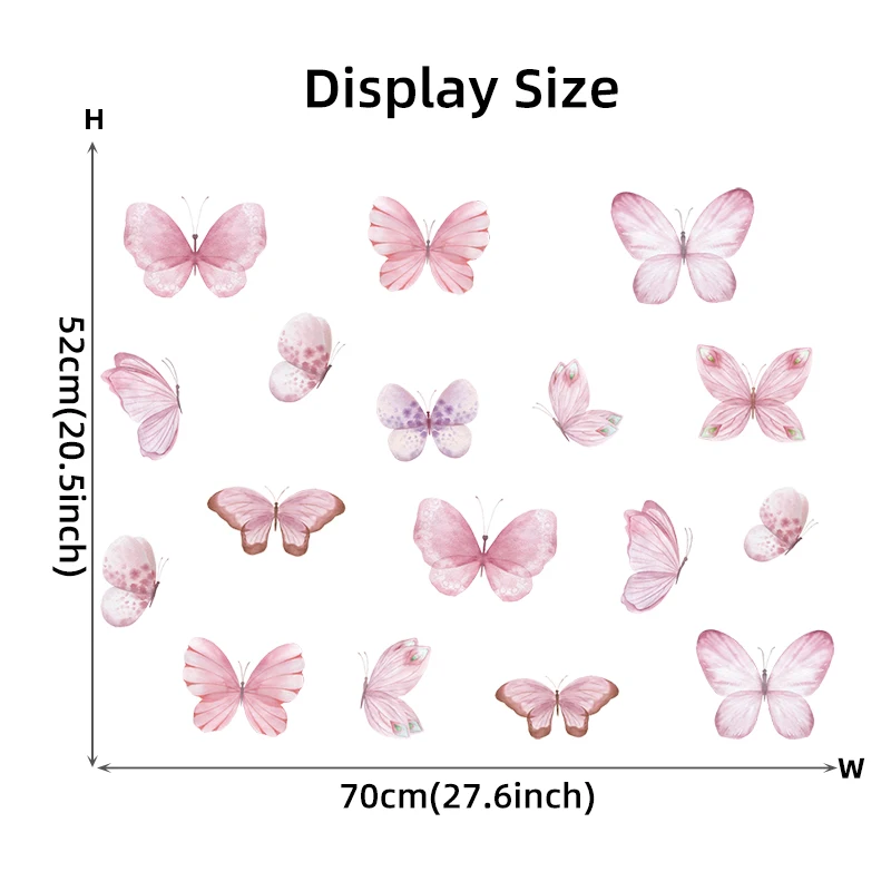 3Pcs Cartoon Pink Butterfly Wall Stickers for Kids Room Bedroom Nursery Home Decoration Wall Decals