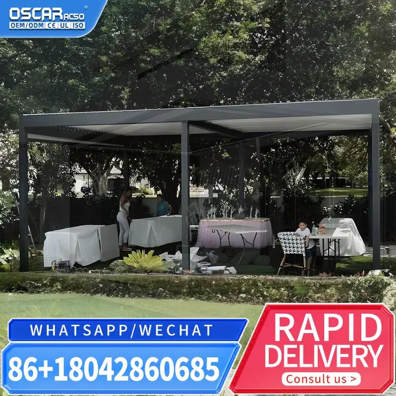 حديقة شرفة المناخ الحيوي الكهربائية قابل للتعديل سقف العريشة مع ملحق شاشة اختياري لشرفة الفناء الخلفي p