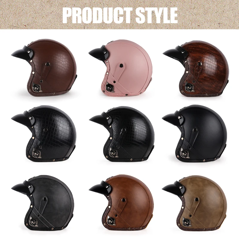 UCHOOSE Open Face Retro Helmet ,Motorcycle Helmet,Vintage, Retro, PU Leather, for Motocross, Scooter, Jet, with Glasses