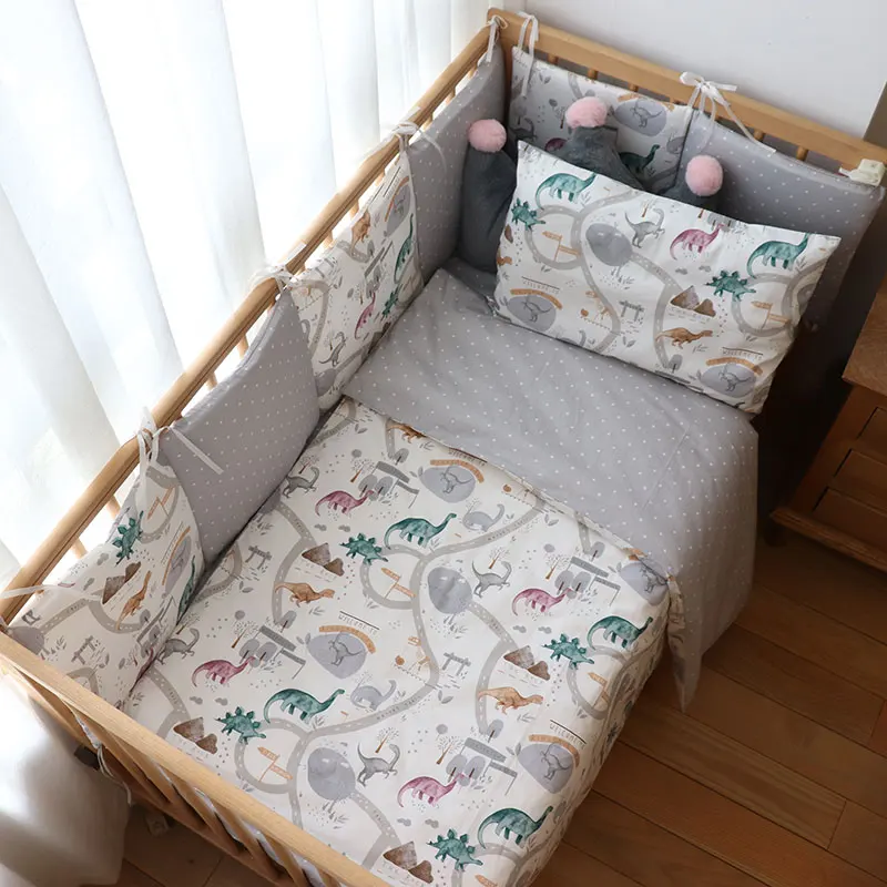 

Baby Bedding Set Soft Cotton Baby Cot Kit Crib Bedding Set Quilt Duvet Cover Pillow Pilowcase Sheet Bumpers Baby Room Decoration