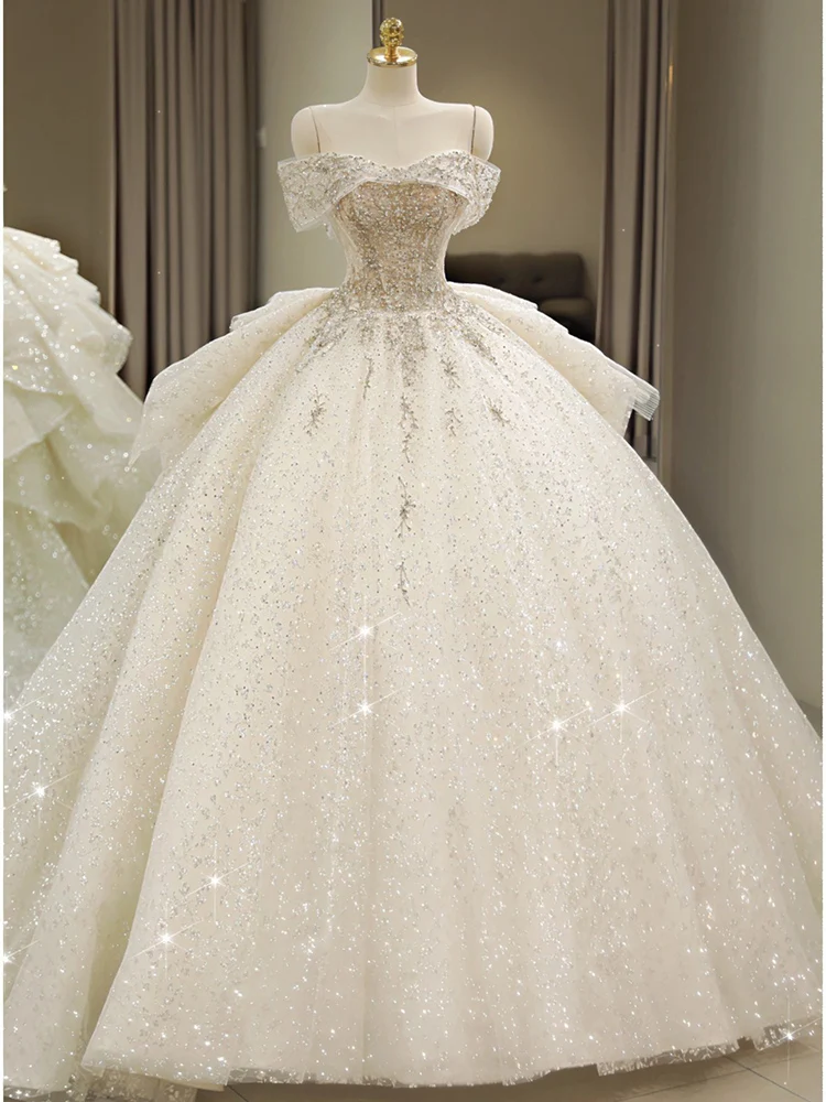 

Ele One-oulder Wedding Dr for plus Size Brides Heavy Embroidery High Quali Fabric Korean Sle Lace Long Train