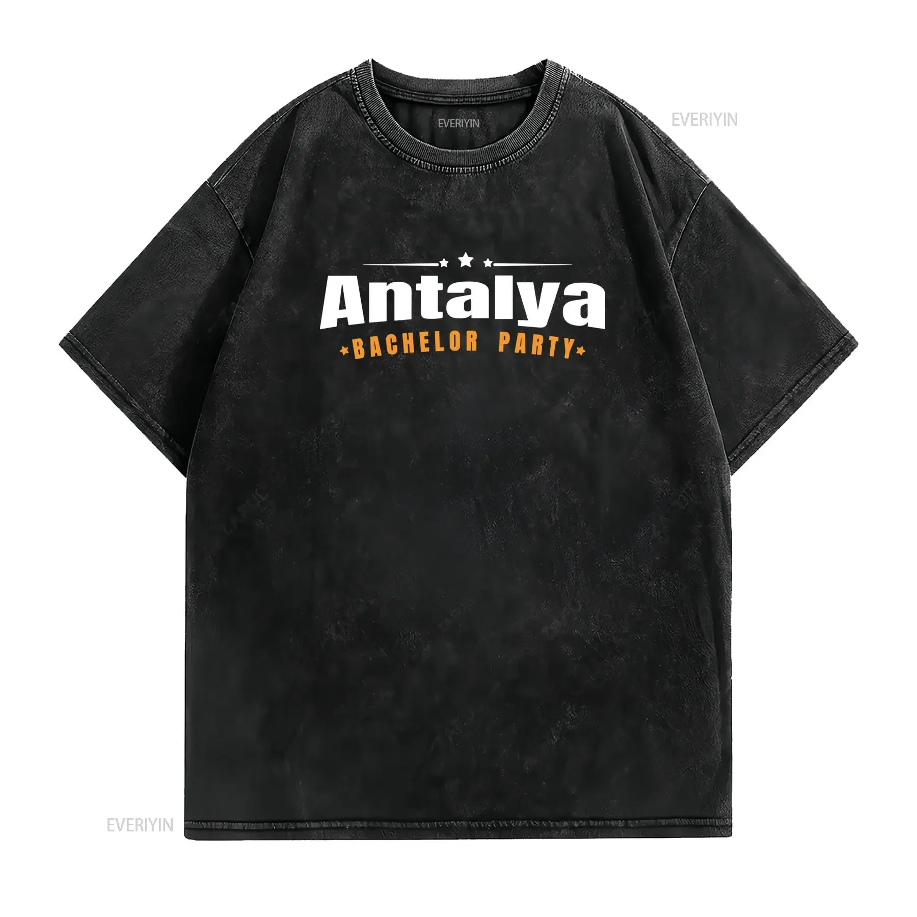 Cool Antalya Bachelor Party Letter Print Casual T Shirt vintage Washed fashion graphic Top For Everyday Wear Versatile Soft