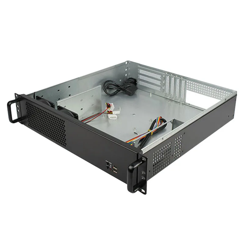2U 450mm Short Industrial Chassis, Iron Front Panel, ATX Mainboard Compatible, Fit Full Height GPU