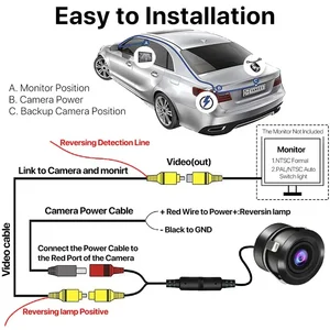 Car View Camera with Night Vision Video Cable Inverting Auto Parking IP68 Cowing D 'Waterproof CCD LED Auto Backup HD Monitor 5 Main Sales Camaras Anti Theft Car - №6