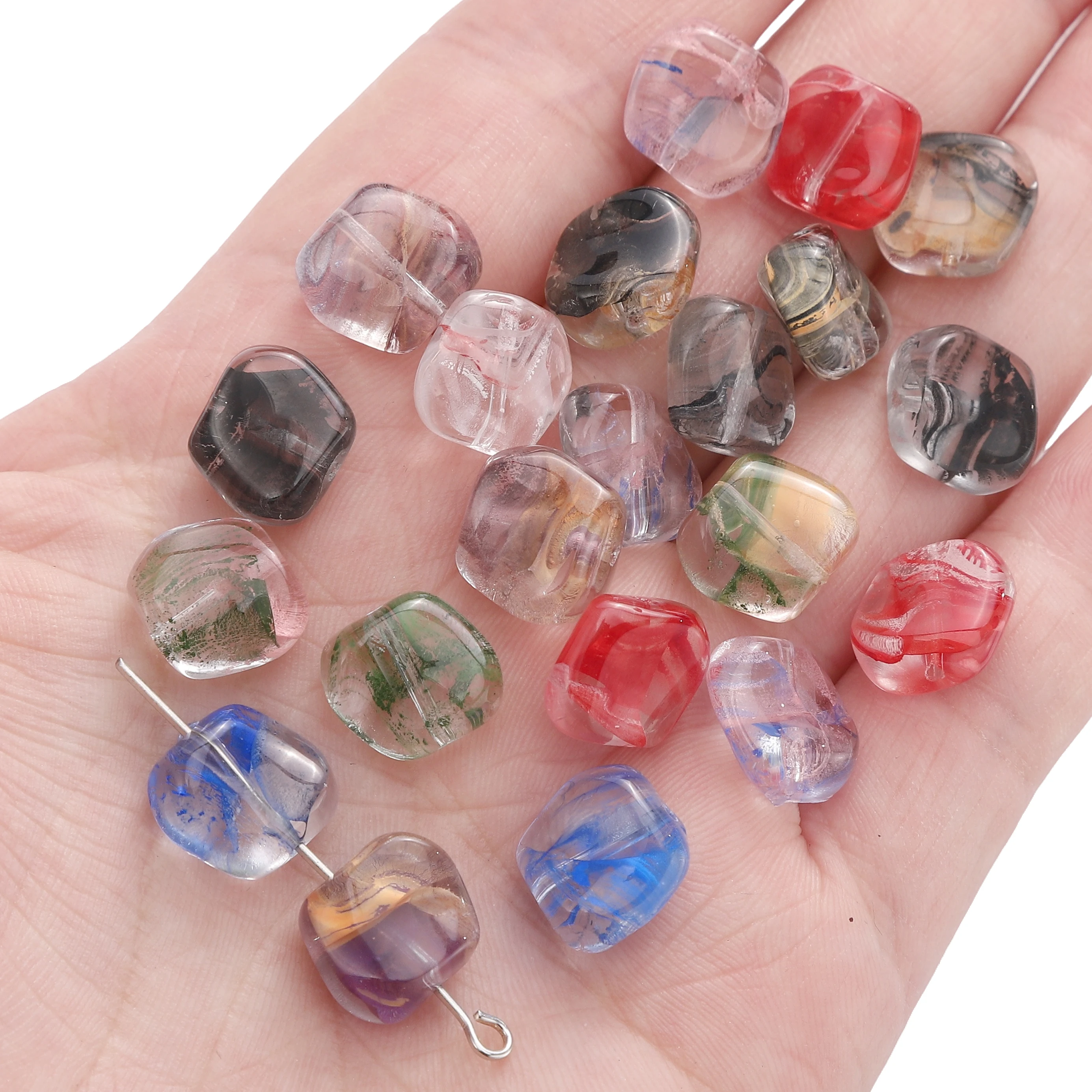 

2-24Pcs 11x10mm Ice Cube Shape Lampwork Beads Gradient Color Spacer Beads For DIY Bracelets Phone Chain Jewelry Making Materials