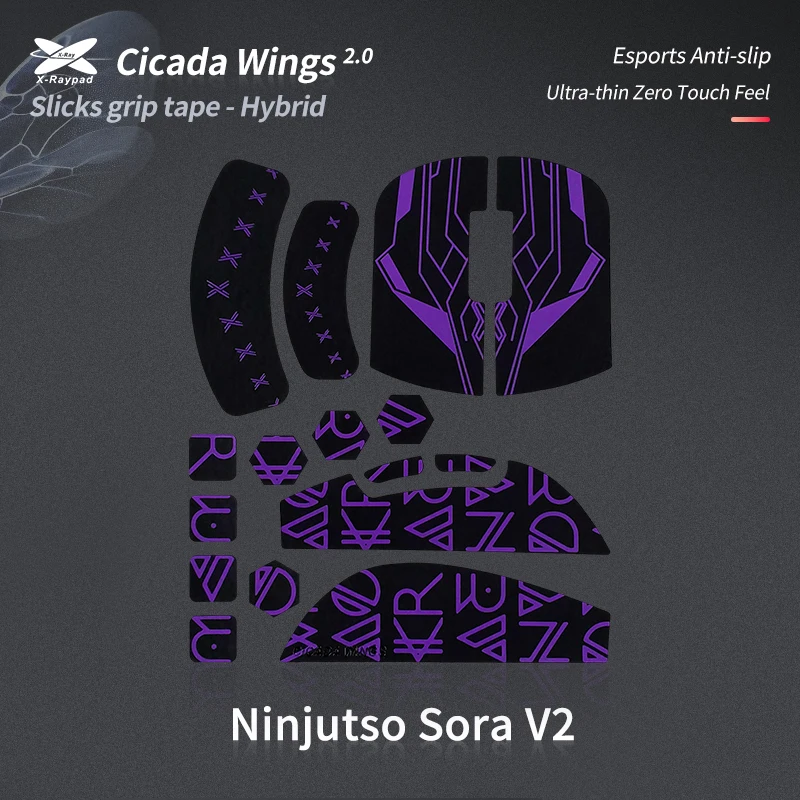 X-Raypad Cicada Wings V2 Slicks Grip Tape For Ninjutso Sora V2 Non Slip Suck Sweat Pre Cut X-Raypad Ninjutso Sora V2 Grip Tape