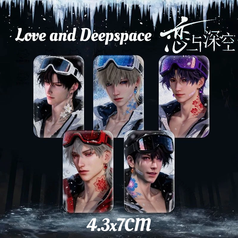 Game Love and Deepspace Sylus Caleb Xavier Zayne Rafayel Cute Anime Fox+Ski Rectangular Badge Brooch Backpack Decor Fans Gifts