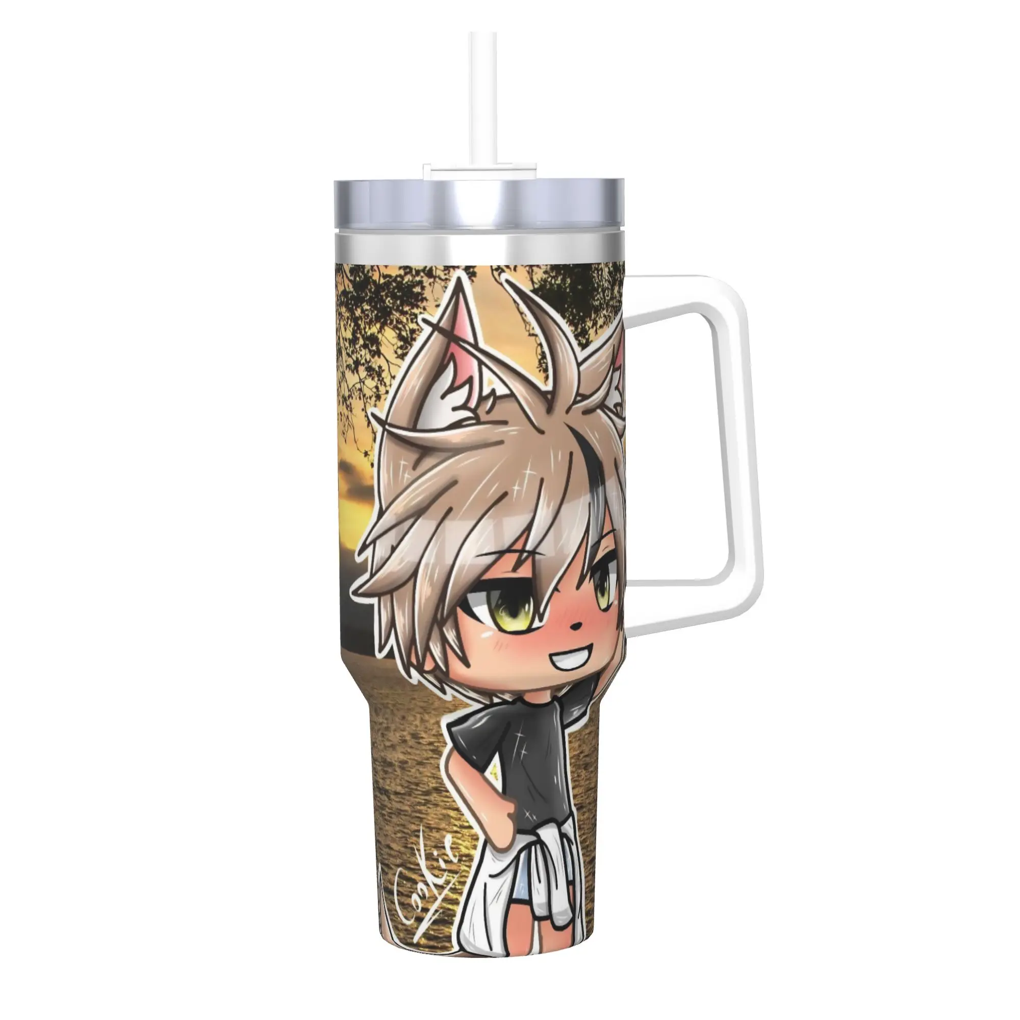 Gacha Life Cartoon Tumbler With Straw  Stainless Steel Mugs Cup Double Wall Vacuum Insulated for Cold Or Hot 40oz