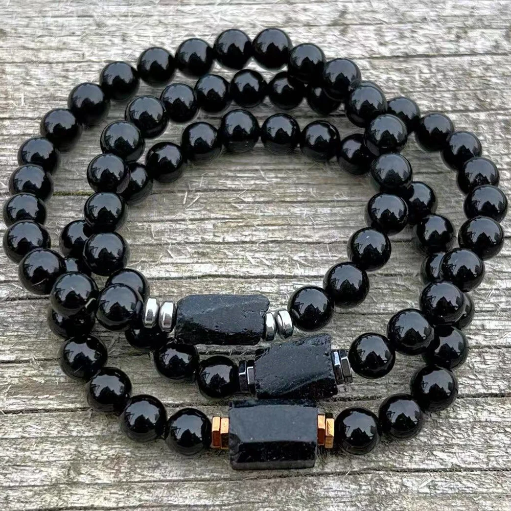 

MG1932 6mm Natural Raw Black Tourmaline Gemstone Beaded Bracelet Negative Energy Chakra Wrist Malas