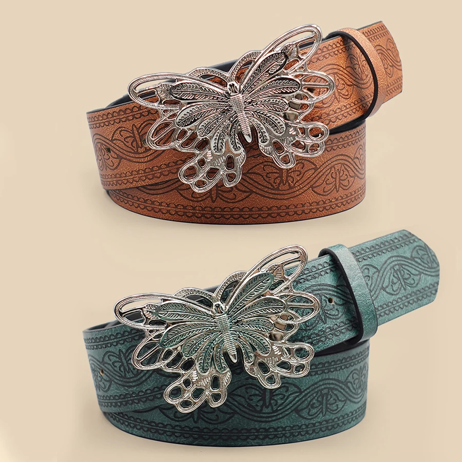 Y2K Vintage Street Style Belt - Hot Girl Butterfly Buckle Waistband for Women, Perfect for Daily Wear, Office & Casual Outfits