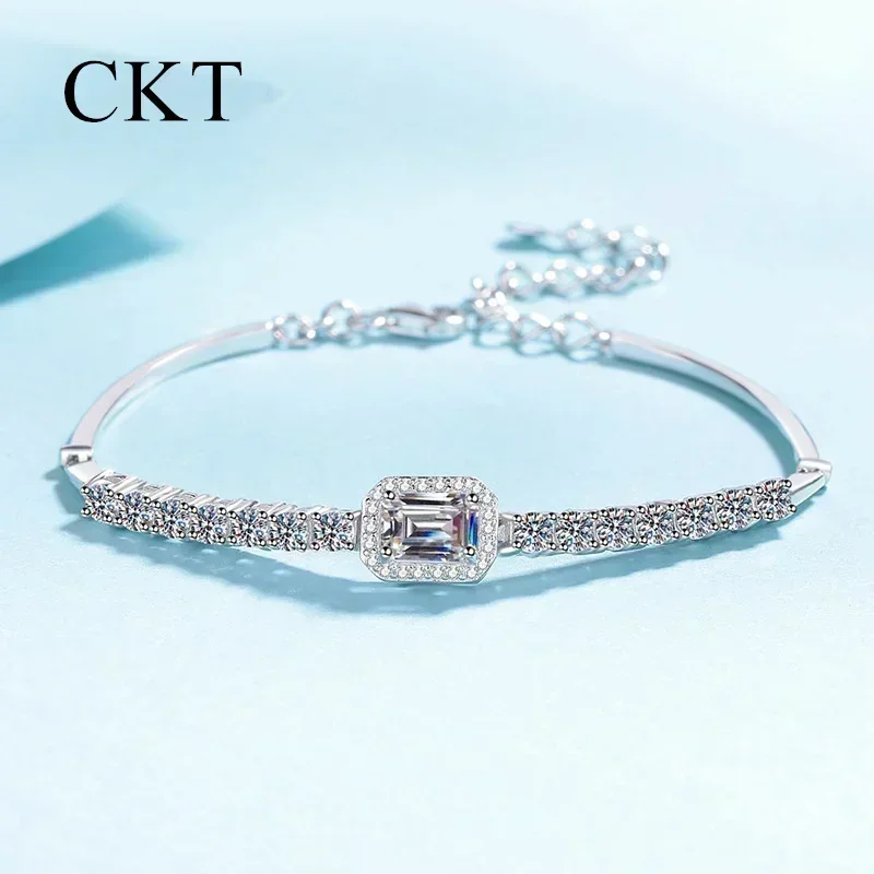 

18K White Gold Designer Platinum PT950 Chain Hand Make GRA 2.4ct D Color Real Moissanite Bracelets for Women Elegant Sparkling