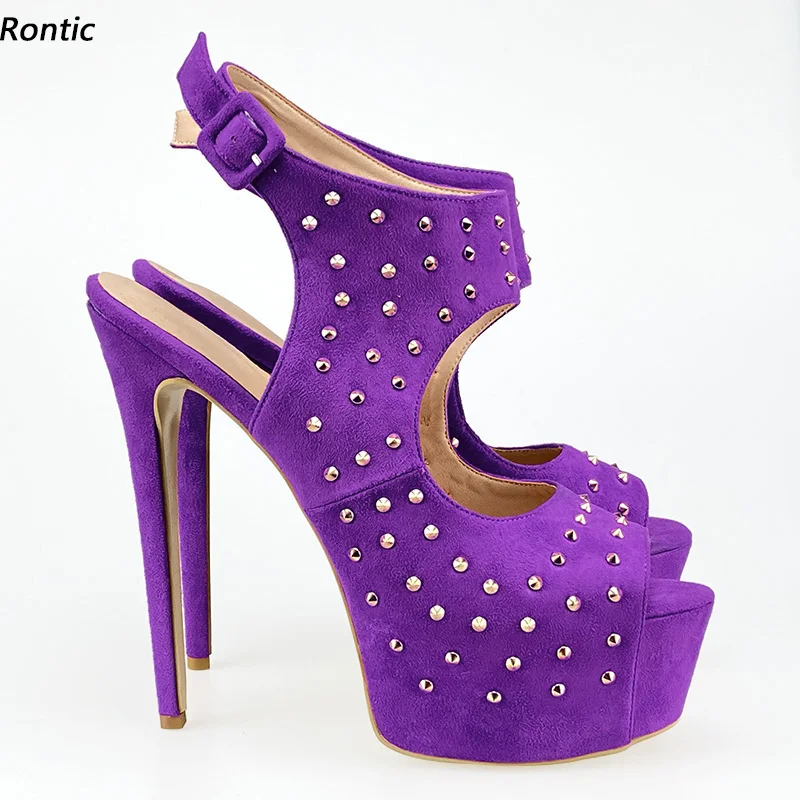 

Rontic женские сандалии ручной работы на платформе унисекс с заклепками, пикантные туфли на шпильке с открытым носком, довольно фиолетовые туфли для ночного клуба, размер США 5-20