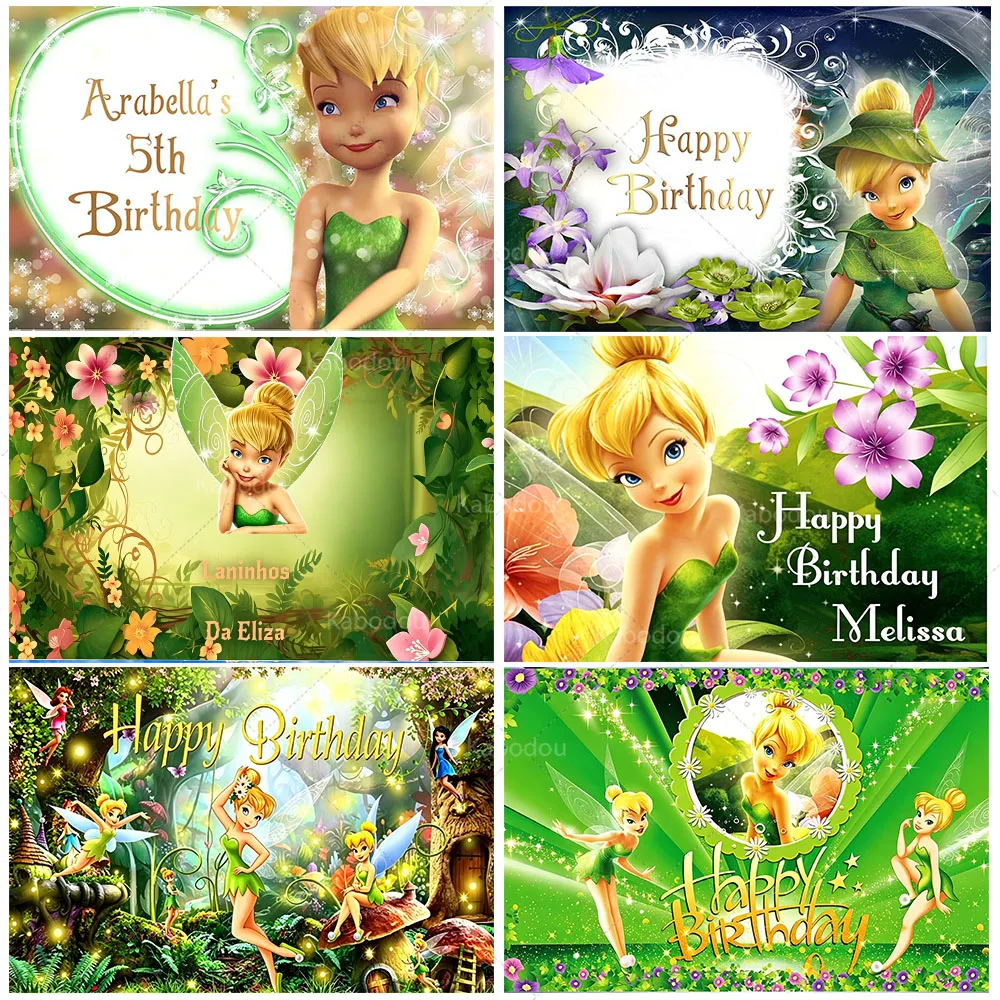The Tinker Bell Theme Square Backdrop Gifts Birthday Party Banner Backdrop Baby Shower Poster Background Wall Photography Props