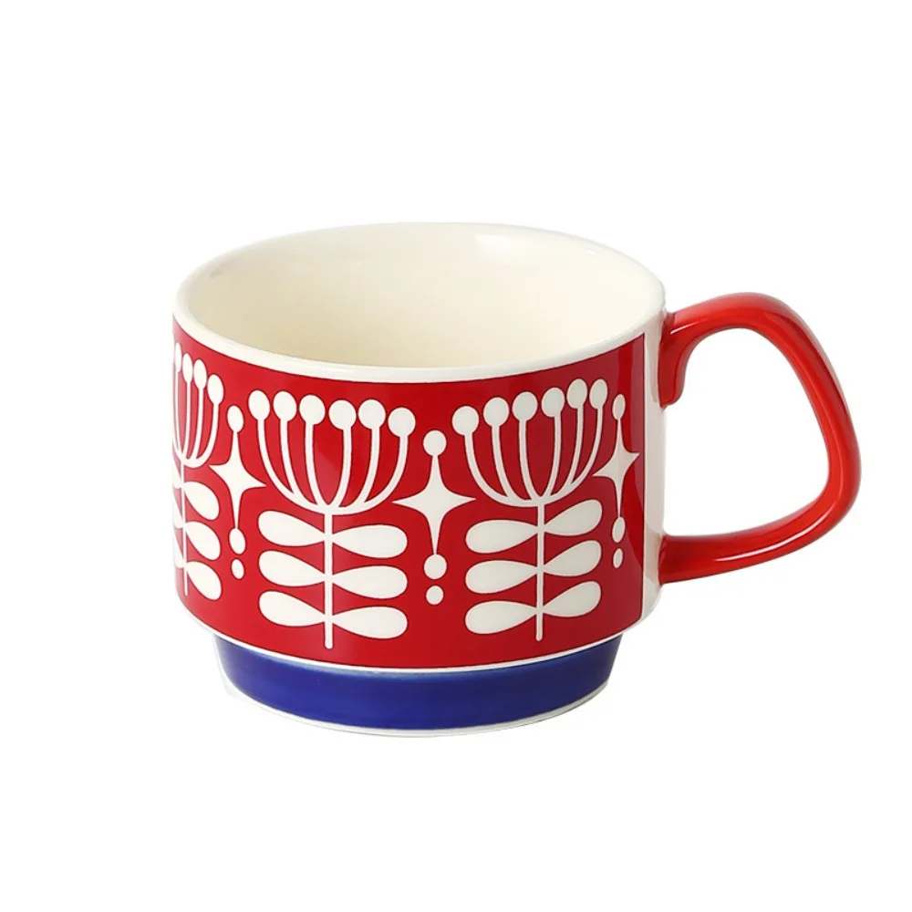 Creative 300ml Japanese Coffee Mug Floral Pattern Ceramic Milk Oatmeal Cup Retro Stackable Office Water Cup Afternoon