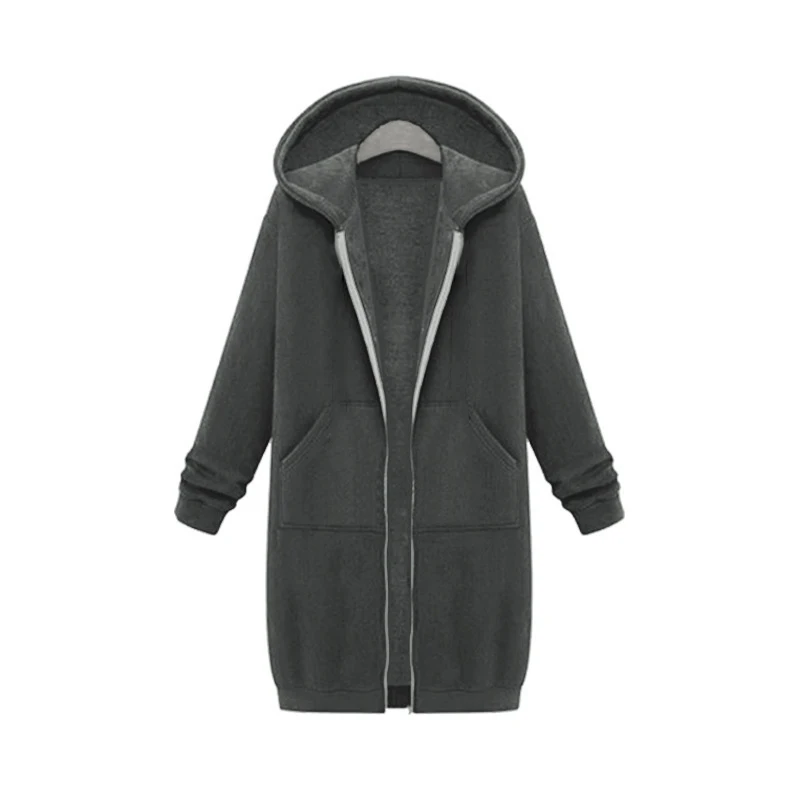 Zip Up Hooded Oversized Fleece Long Tunic Sweatshirts Casual Long Sleeve Fall Winter Jacket Coat Pockets Solid Women Clothing