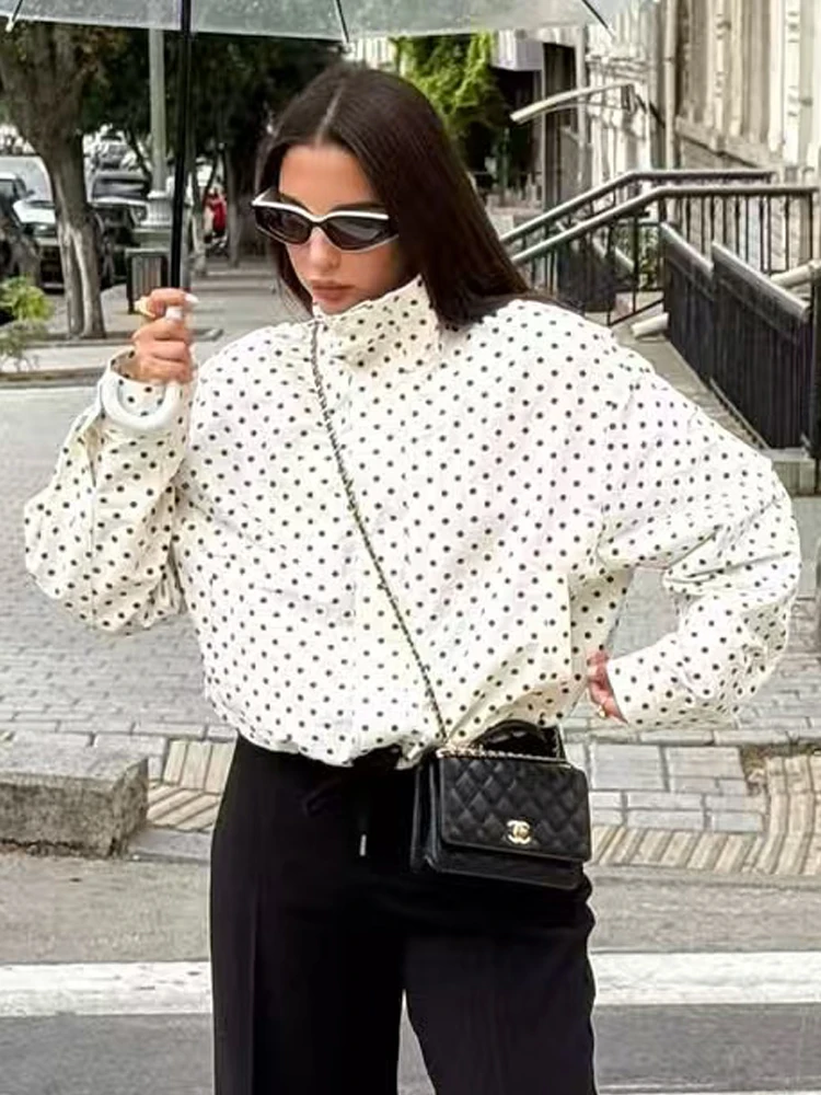 HXAO Bomberjack met stippen Damesjassen Demi-seizoen Oversized top met lange mouwen Bovenkleding Aviator Grote maten Crop-jassen met ritssluiting - afbeelding 2