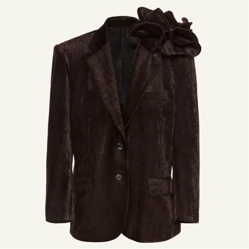 

Women's jacket 2026 Spring new single breasted lapel long sleeved top Asymmetric slim women's coat 3D flower Women's suit jacket