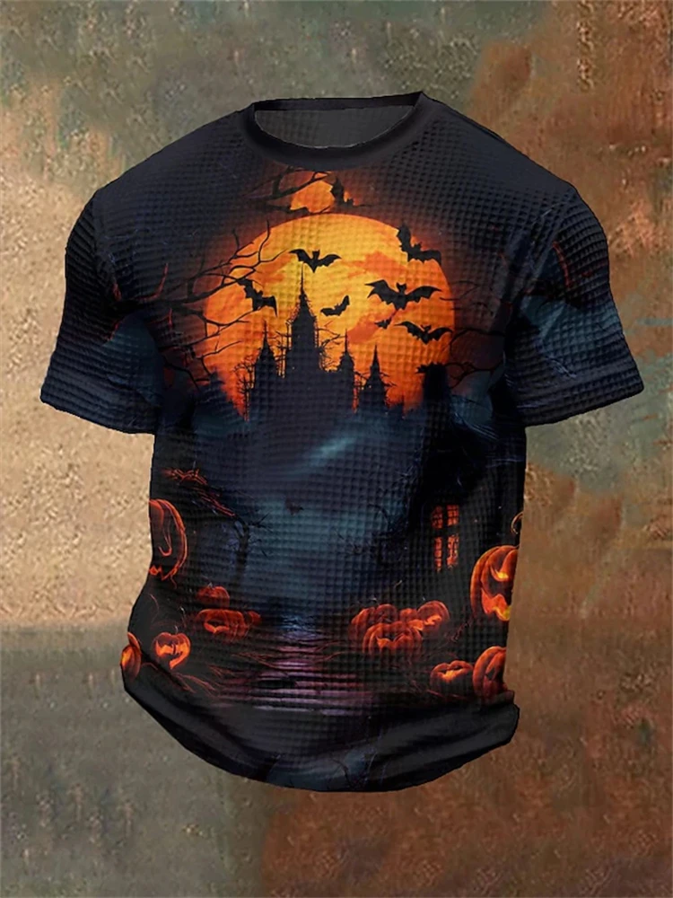 2025 Halloween Men's Pumpkin 3D Print Short-Sleeve T-Shirt Crew Neck Loose-Fit T-Shirt Scary Party Streetwear Holiday Costume