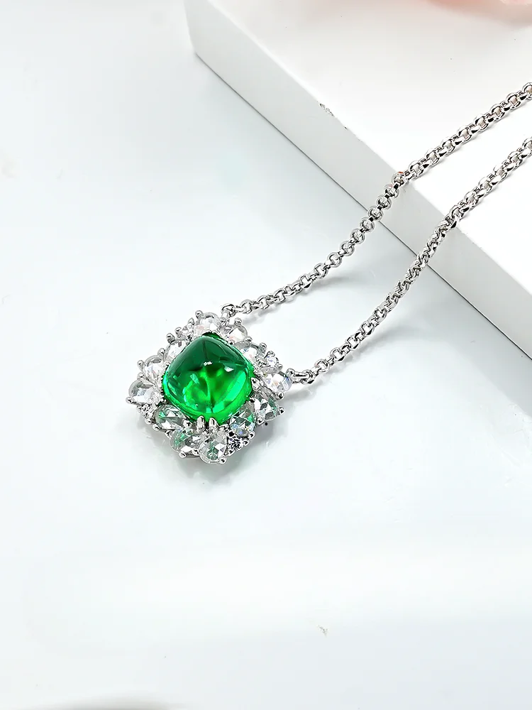 New 925 Sterling Silver Sugar Tower Pendant Set with High Carbon Diamond Versatile Style Grandmother Green Jewelry Women