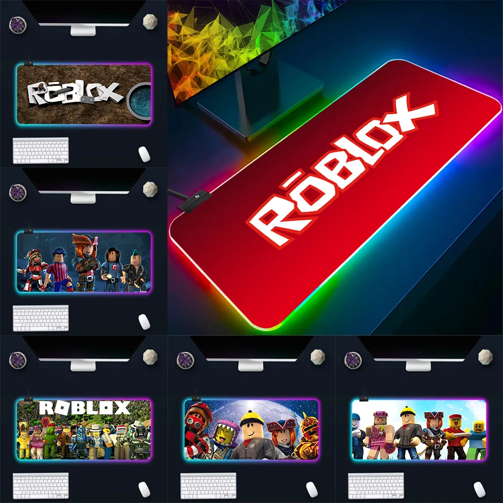 Hot Cool Games R-Robloxes RGB Pc Gamer Keyboard Mouse Pad Mousepad LED Glowing Mouse Mats Rubber Gaming Computer Mausepad