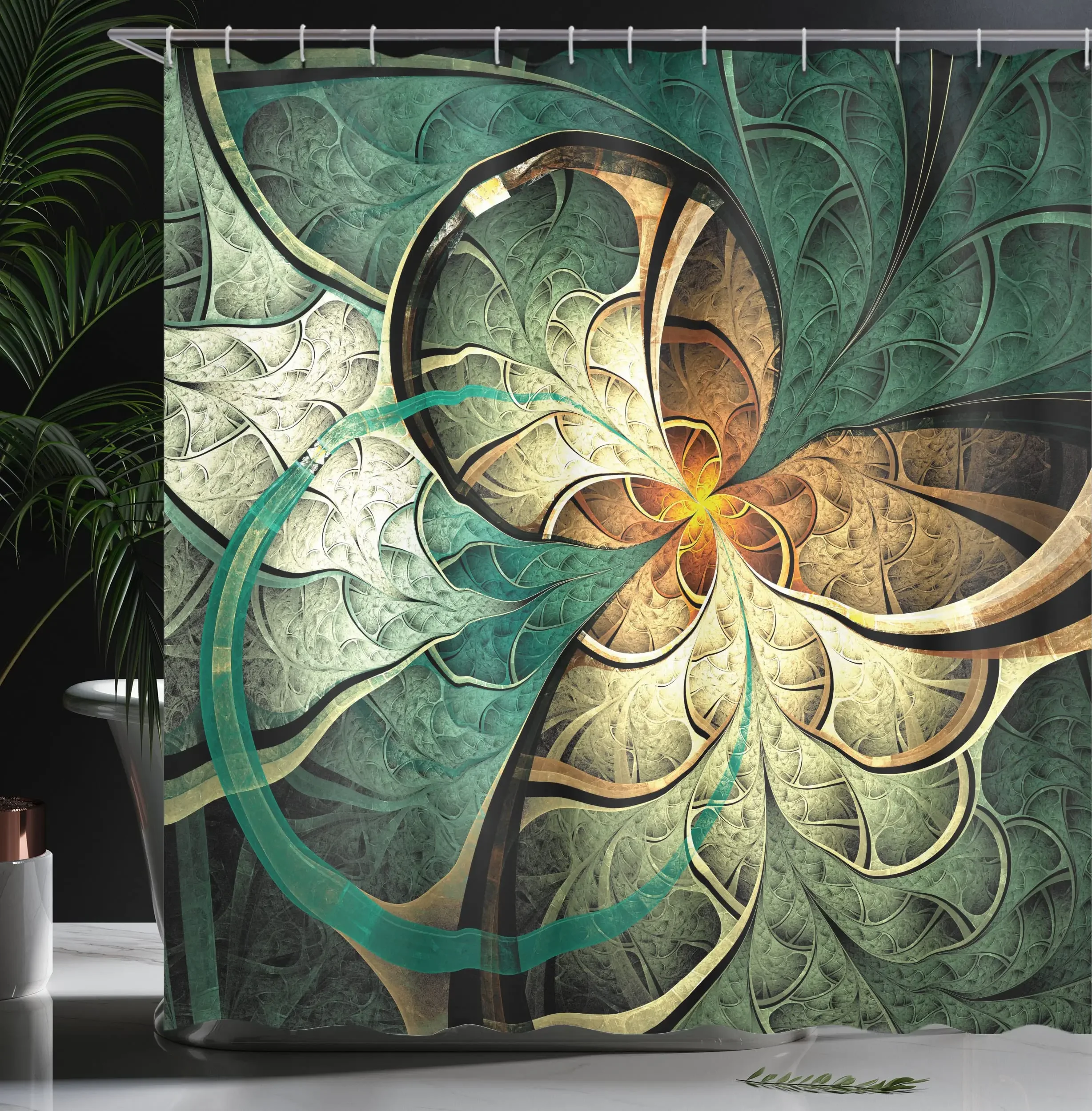 Fractal Shower Curtain,Computer Art Featured Surreal Flowers Dreamy Imaginary Creative Concept,Cloth Fabric Bathroom Curtain Set