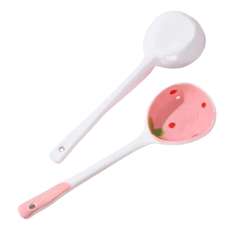 Cute Ceramic Strawberry Soup Spoon Kawaii Korean Ice Cream Dessert Spoon With Long Handle Kitchen Tableware Accessories