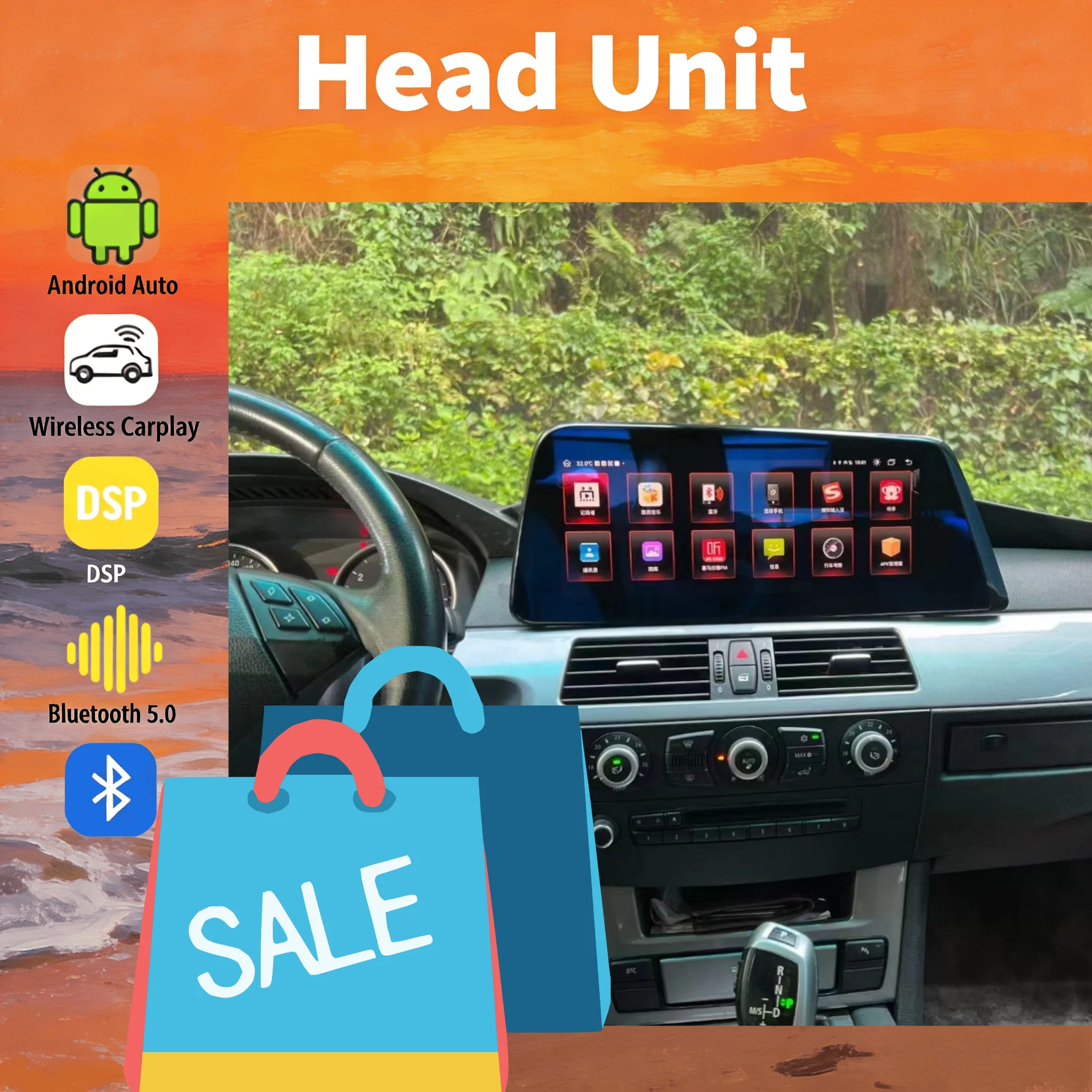 For BMW 5 Series E60-E64 2007 - 2010 CCC CIC 12.3 inch Car Radio Blade Screen Android 15 Multimedia Player Auto Wireless CarPlay