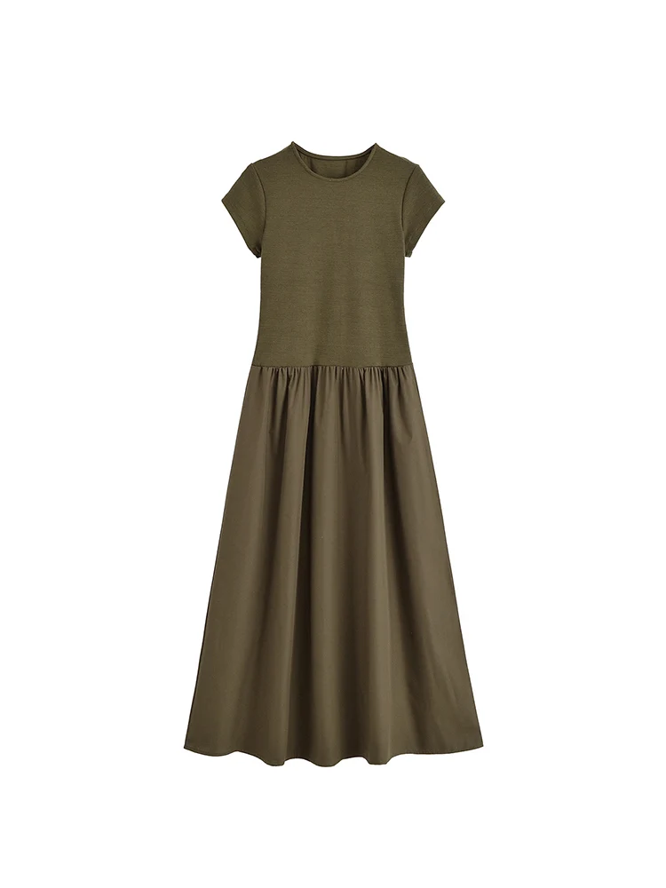 

2025 Women Summer Dress Fashion Solid O-Neck Short Sleeve Knitting Elastic Bust Female Elegant Street Dresses Clothing