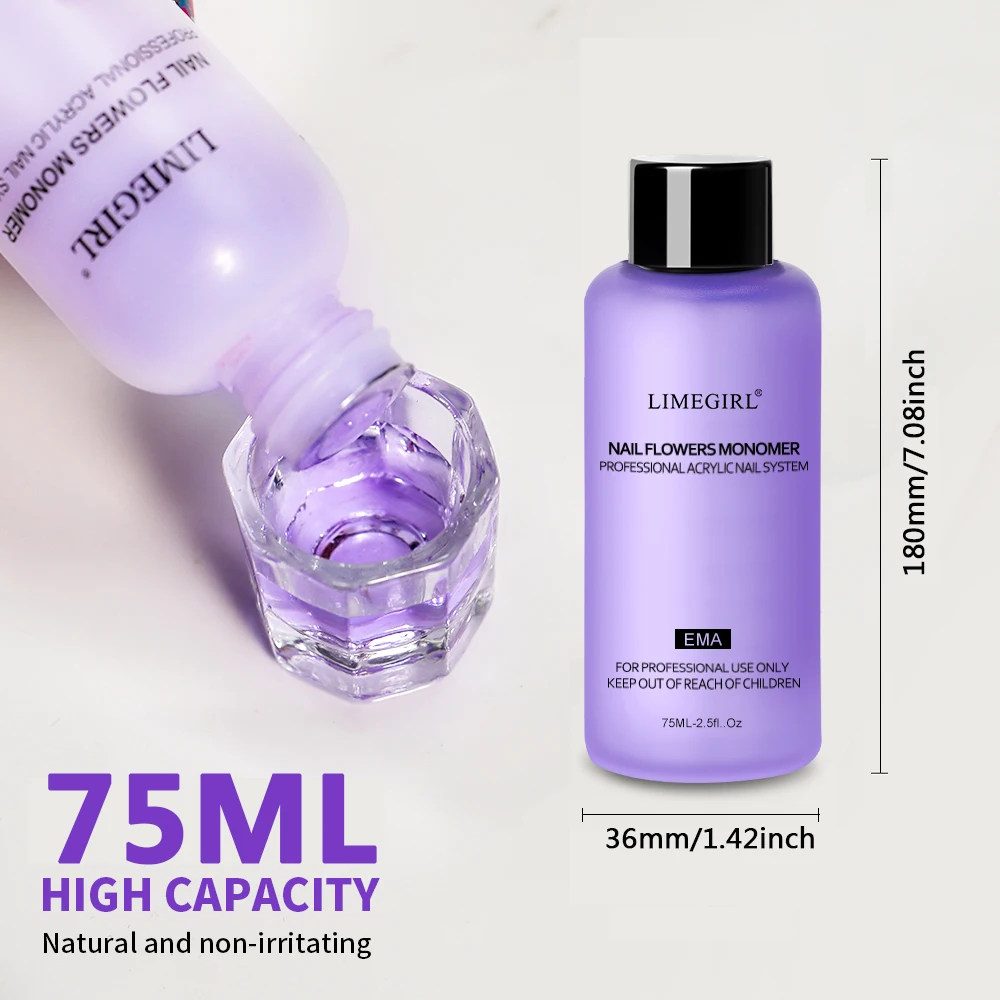 LIMEGIRL 3개/5개 네일 아크릴 리퀴드 모노머 크리스탈 75ML 네일 아트 아크릴 파우더 연장 전문가용 매니큐어 도구