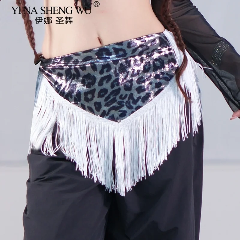 Vrouwen Buikdans Kleding Lange Fringe Onregelmatige Visnet Shimmy Riem Latin Jazz ChaCha Luipaard Print Hippe Sjaal Tie Wraps