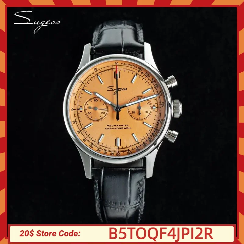 Sugess 1963 Salmon Pilot Watch Men Chronograph Sapphire ST1901 Original Movement 40mm Mechanical Wristwatches reloj para hombre