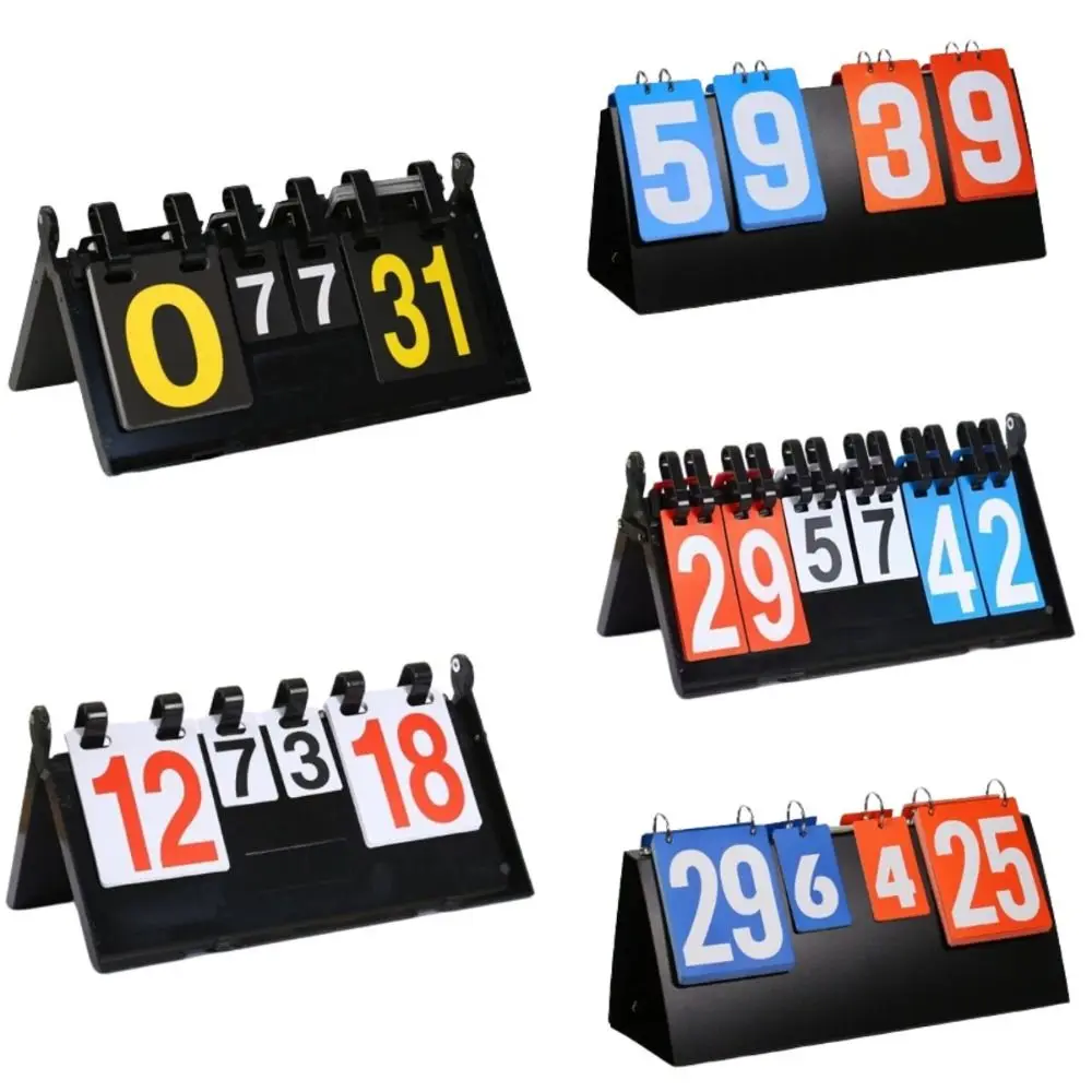 Manual Basketball Scoreboard Tabletop Counter Triangular Base Score Flipper Multifunctional 4-Digit Table Tennis Flip Cards